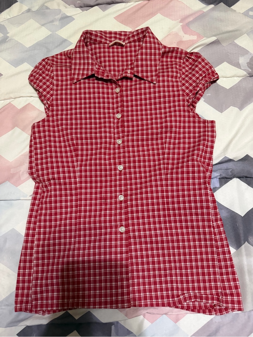 Women’s Red Plaid Button-Down Shirt - Classic Collared Top